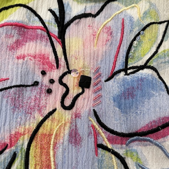 Drapers & Damons Womens Blouse L White Floral Crinkle Embroidery Beads See Notes - Picture 7 of 10